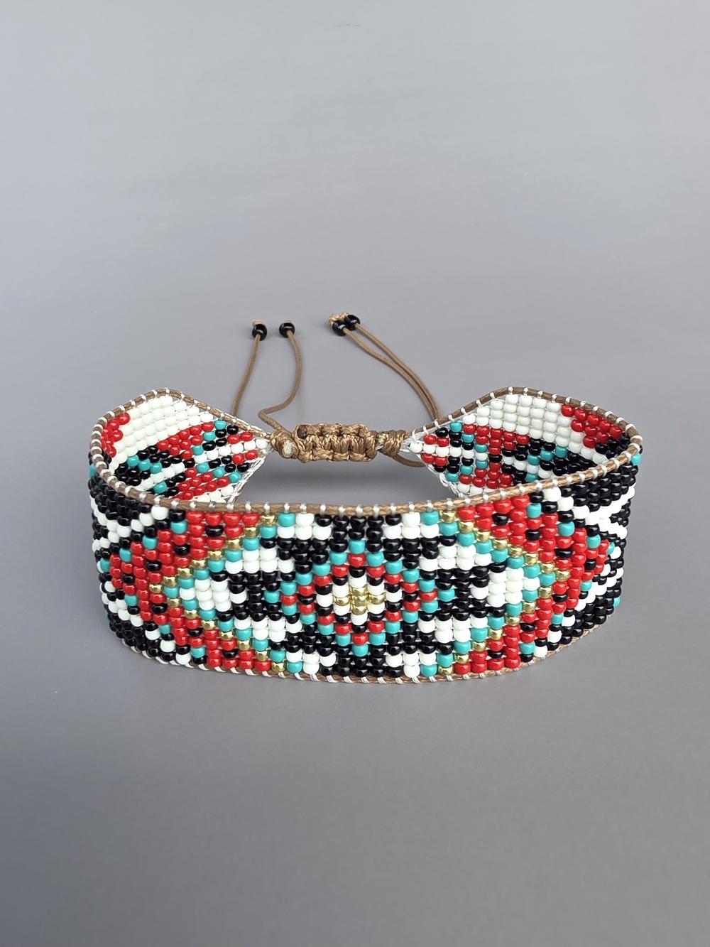 Handmade Loom Woven Seed Bead Cuff Bracelet - Southwestern Beaded Geometric